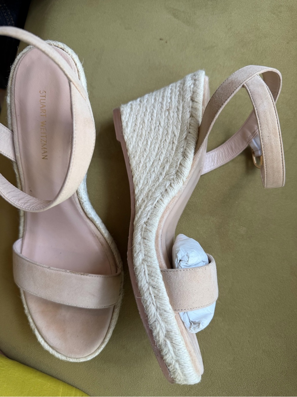 Stuart Weitzman Blush Suede Espadrille Wedge Sandals - Picture 2 of 10